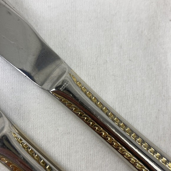 3 Retroneu GOLD ACCENT Chain 9 1/2” Dinner Knife 18/8 Korea Stainless Pre owned - Picture 6 of 6